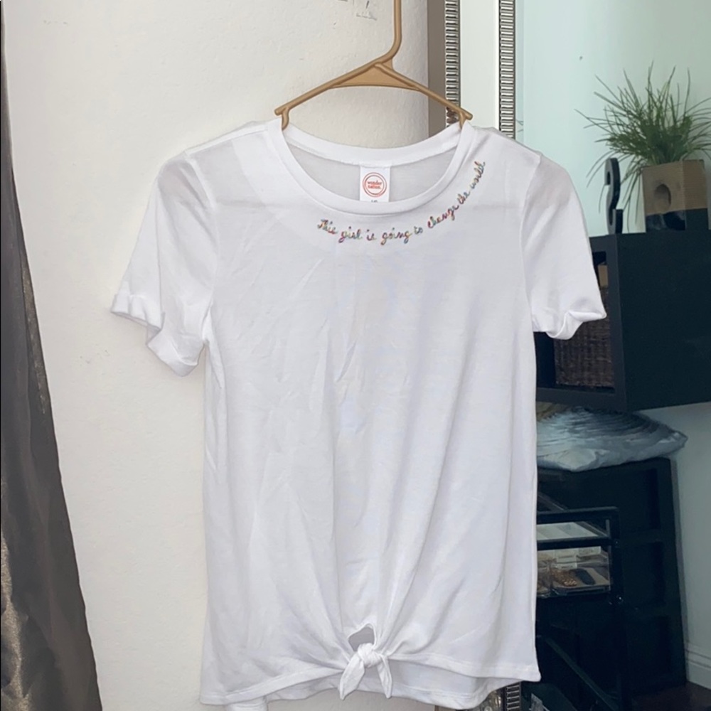 Girls White Tee knot front